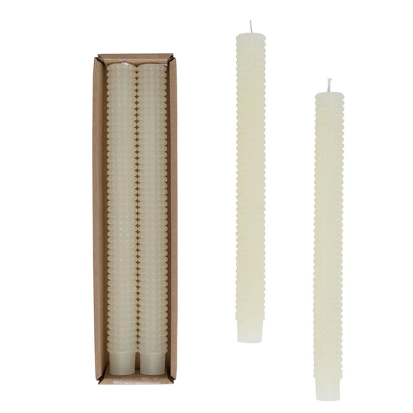 Unscented Cream Hobnail Taper Candle Set