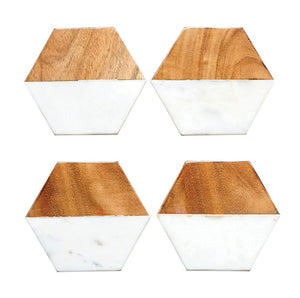Hexagon Marble & Mango Wood Coaster Set