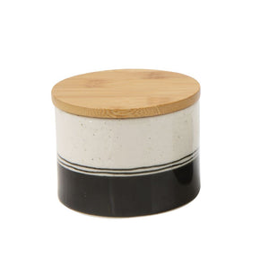 Black Stripe Stoneware Canister w/ Bamboo Lid