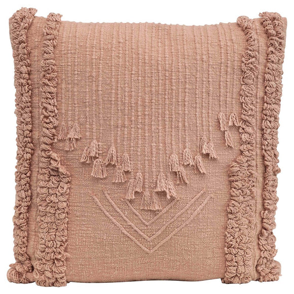 Deep Rose Embroidered & Fringe Pillow