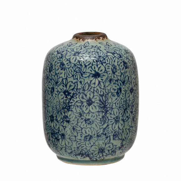 Distressed Floral Terra-cotta Vase