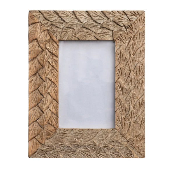 Carved Mango Wood & Glass Photo Frame