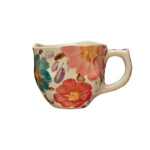 Hand-Painted Floral Stoneware Mug