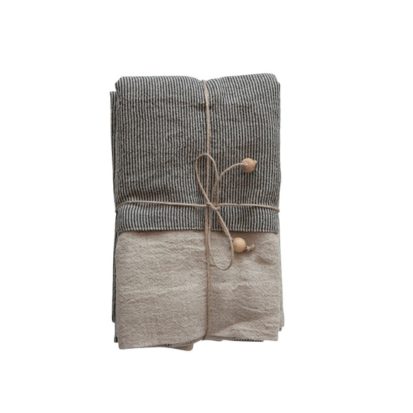Neutral Linen Tea Towel w/ Crochet