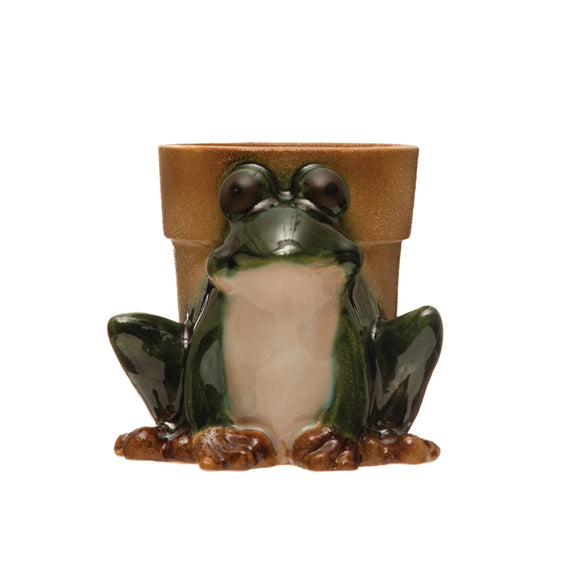 Glazed Stoneware Frog Planter