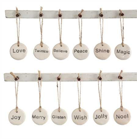 Stoneware Tag Ornament w/ Holiday Word