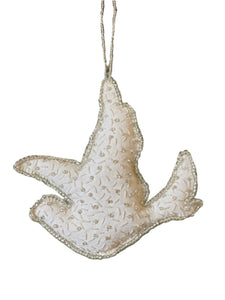 Recycled Paper Dove Ornament w/ Glass Beads