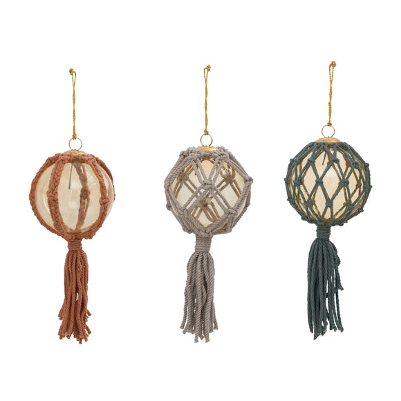 Glass Ball & Macrame Ornament w/ Tassel