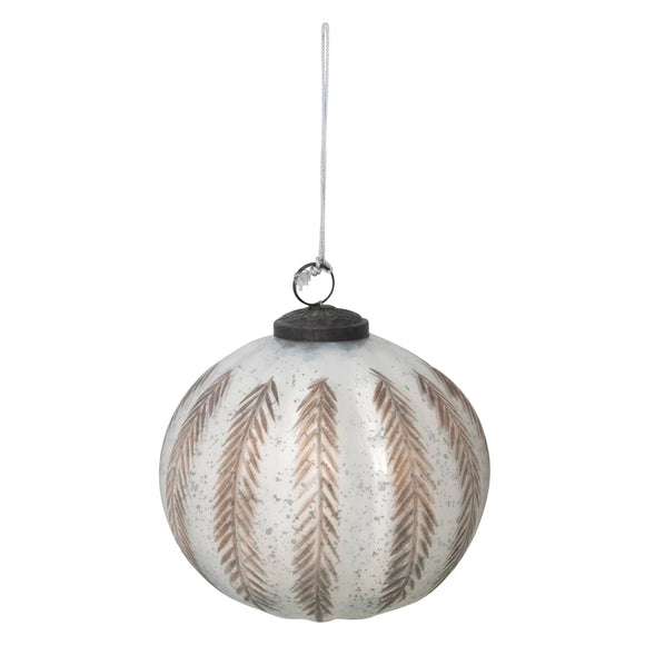 White Etched Mercury Glass Ball Ornament