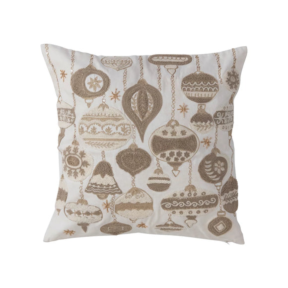 Square Embroidered & Appliquéd Pillow w/ Ornaments