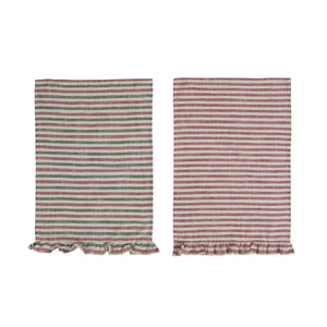 Red & Green Striped Tea Towel Set
