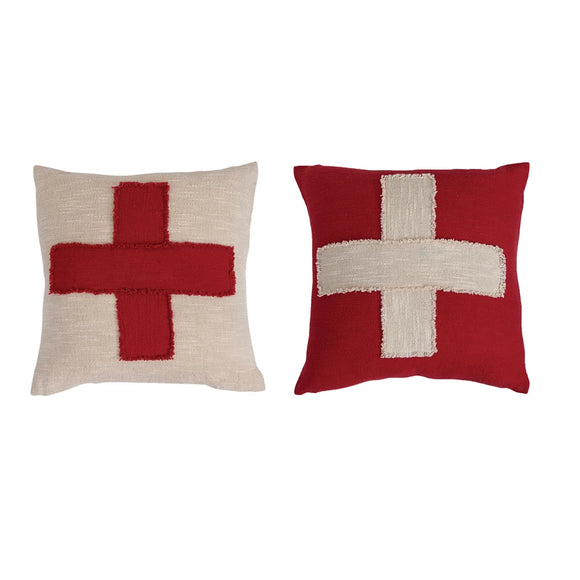 Red & White Swiss Cross Slub Pillow