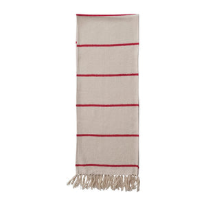 Flannel Red Striped Table Runner w/ Fringe