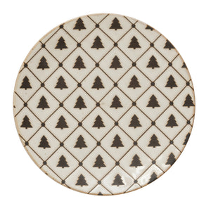 Black & White Glazed Stoneware Plate w/ Tree Pattern