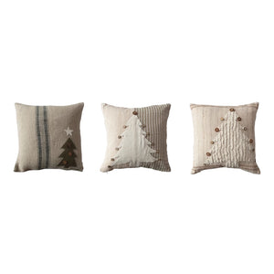 Linen Embroidered & Applique Holiday Pillow