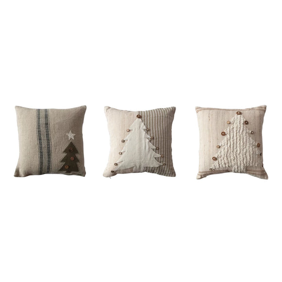 Linen Embroidered & Applique Holiday Pillow
