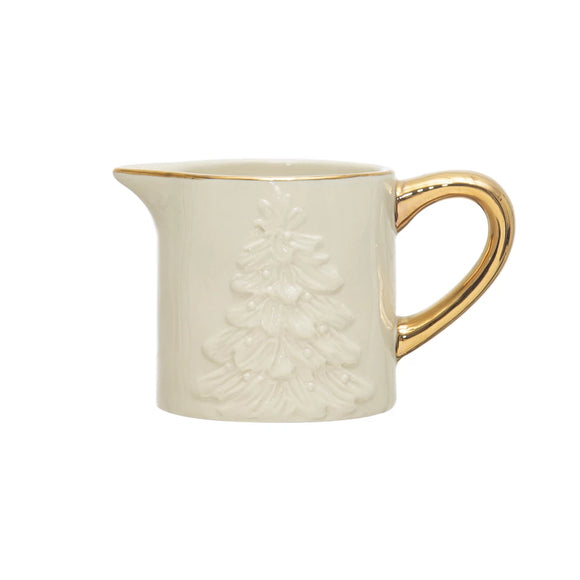 Embossed Holiday Stoneware Creamer