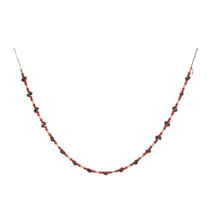 Red & Natural Paulownia Wood Bead Garland w/ Bells