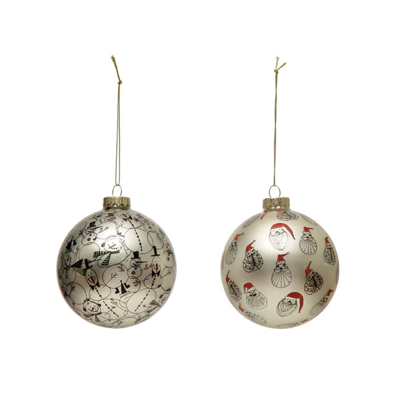 Silver Holiday Printed Ball Ornament