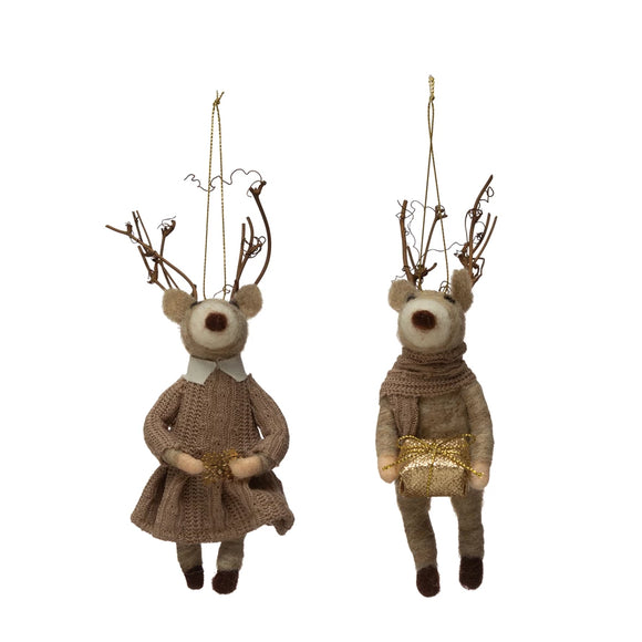 Felt Deer Ornament w/ Twig Antlers